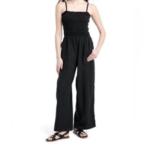 Universal Thread Smocked Linen Black Jumpsuit, Size Small